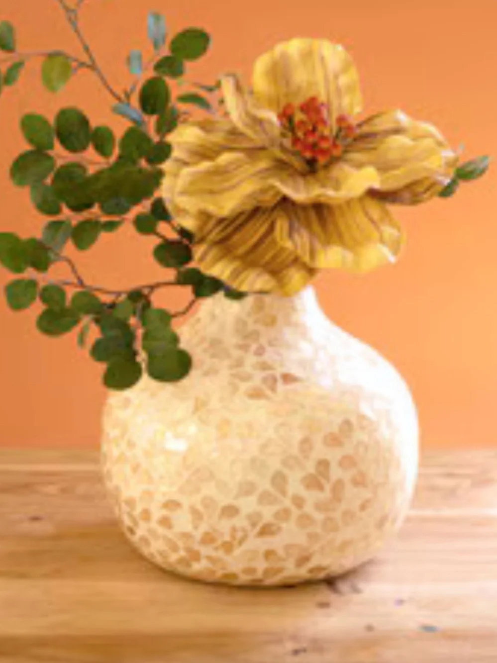 🆕- SPUN BAMBOO VASE WITH MOSAIC CAPIZ MOTHER OF PEARL SHELL